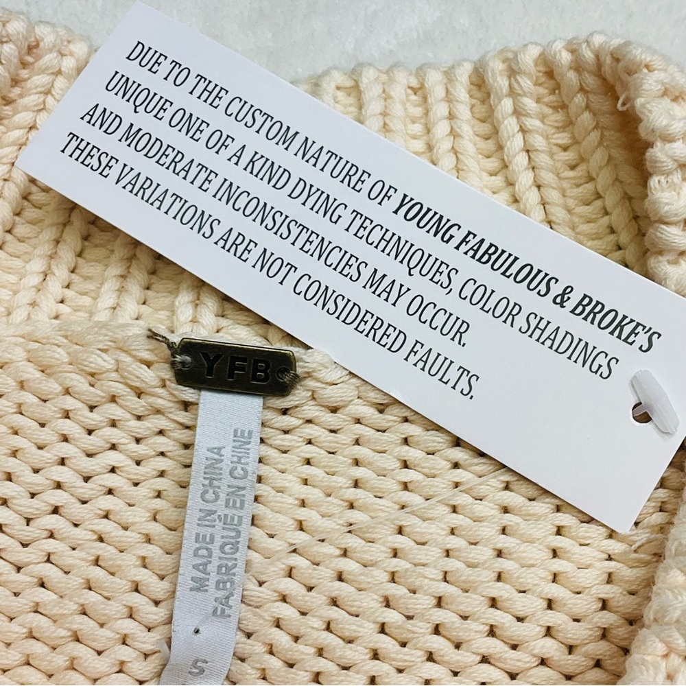 NWT YFB Thick Chunky Knit Ivory Sweater with Side Tassels & Slit 100% Cotton - Picture 8 of 16